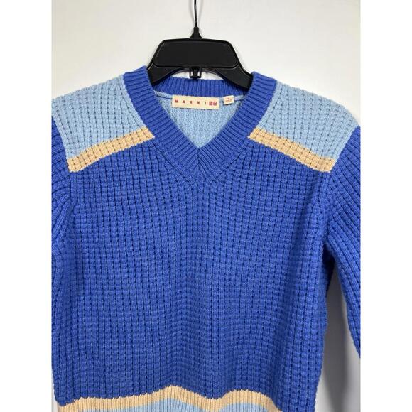 Marni x Uniqlo Popcorn Knit V-Neck Sweater Blue Women Sz Med Preppy - Picture 4 of 9